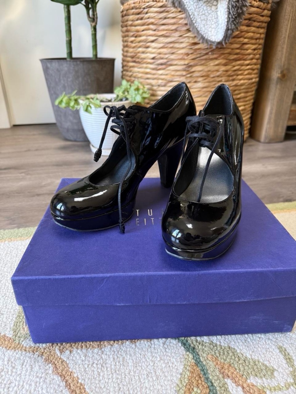 Black Patent Lace-Up Platform Heels